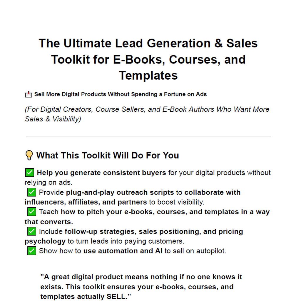 The Ultimate Lead Generation & Sales Toolkit (For Selling E-Books, Courses, and Templates)